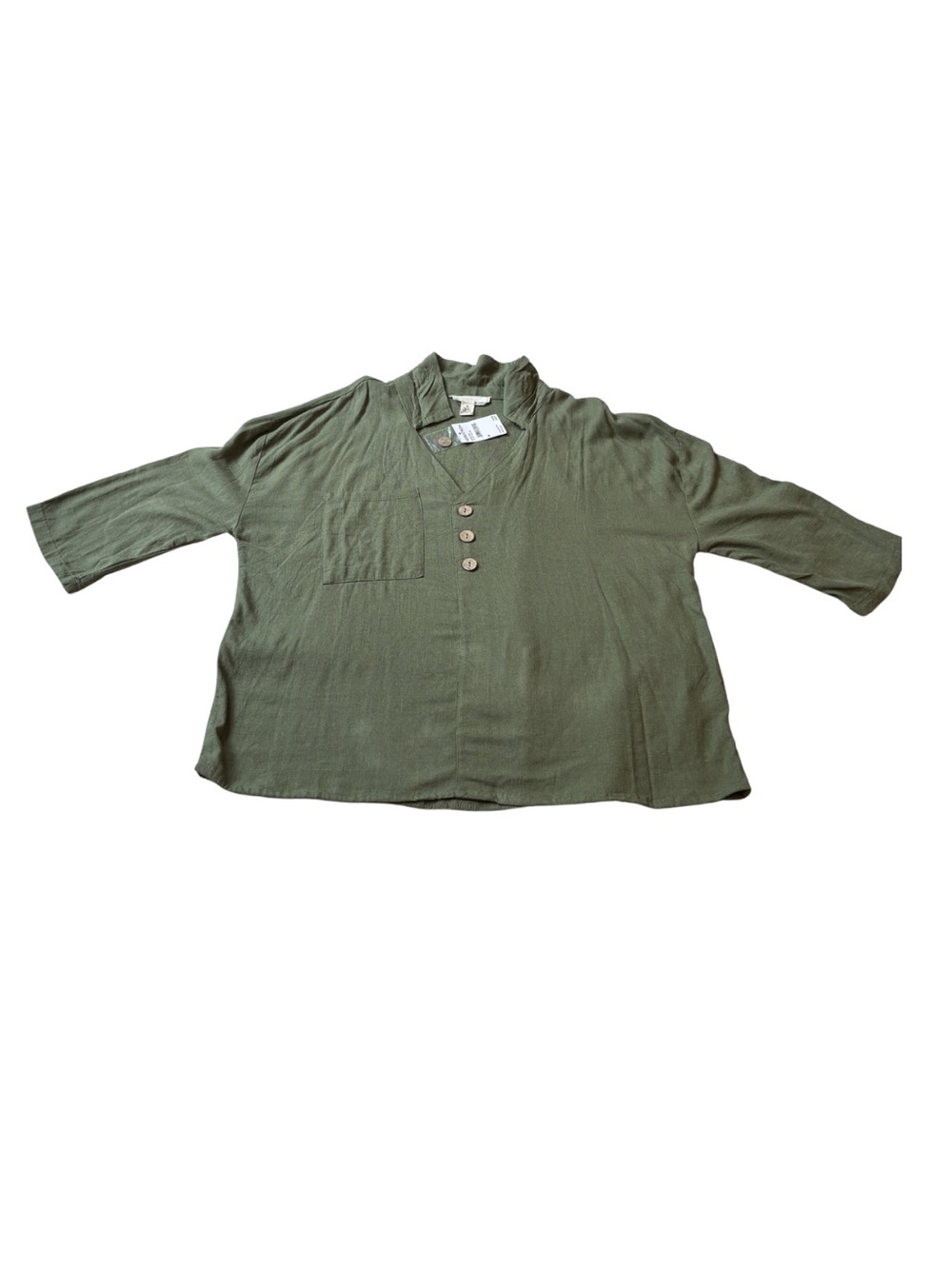 Olive Green V-Neck Button Top